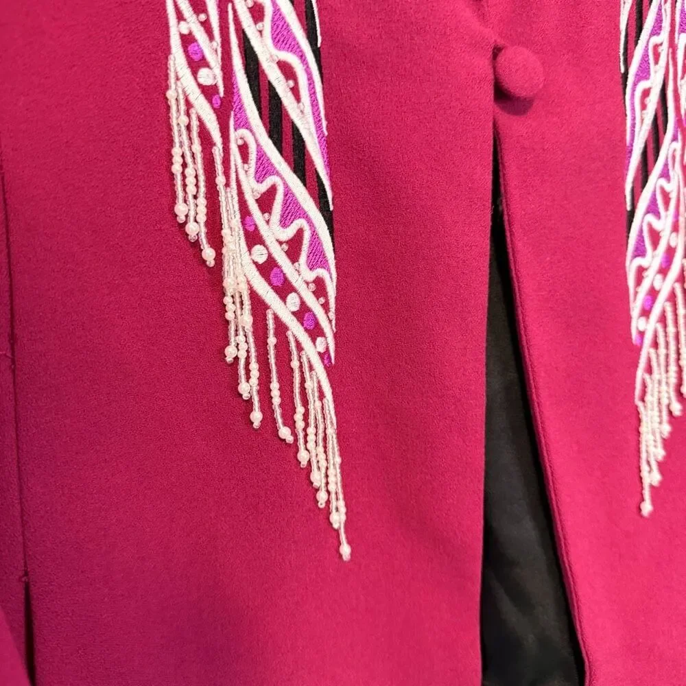 Bob Mackie Wearable Art Fuschia Beaded Blazer Size Medium - Picture 8 of 14